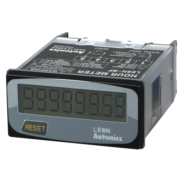 Horómetro Digital Universal 8 dígitos IP66, 24-240VAC/6-240VDC, 48x24mm, Batería Incorporada